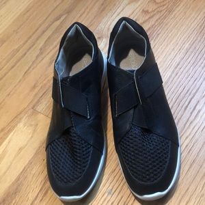 Aero soles black leather slip on shoes